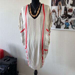 Cotton V-Neck Kaftan Dress with orange/red stripes